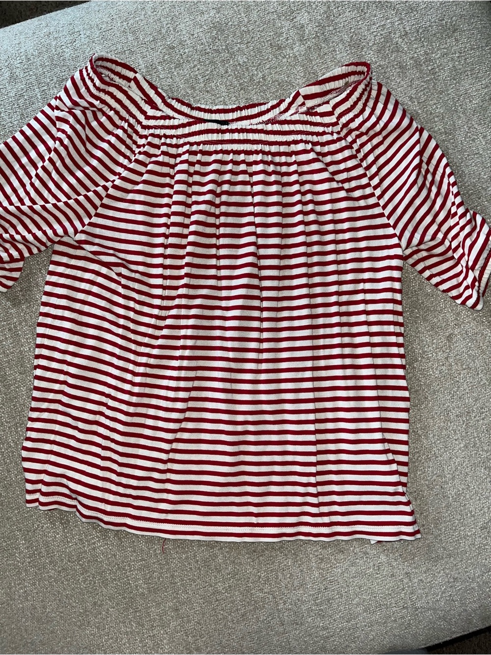 Talbots Red and White Striped Off-Shoulder Top
